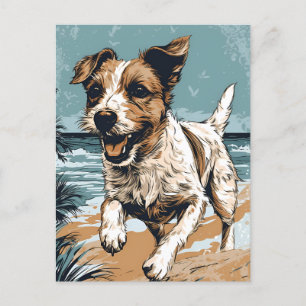 Postal Russel-terrier en la playa