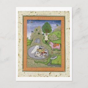 Postal Rustam mata al demonio blanco, ilustracion de