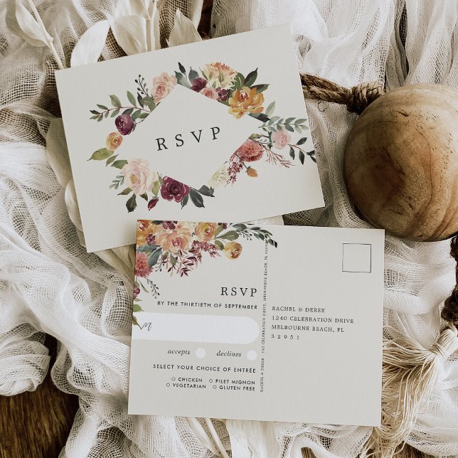 Postal Rustic Bloom Floral Wedding Meal Choice RSVP (Subido por el creador)