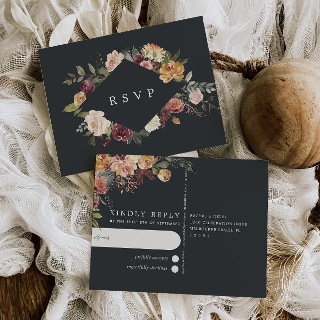 Postal Rustic Bloom Watercolor Floral Wedding RSVP (Subido por el creador)