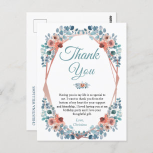Postal Rustic Blue Floral 50th Birthday Gracias