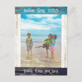 Postal Rustic Blue White Beach Wood Photo Frame
