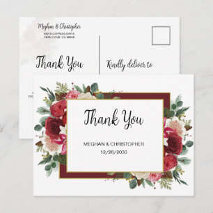 Postal Rustic Burgundy Floral Winter Wedding Gracias