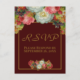 Postal Rustic Burgundy Vintage Boda floral de otoño RSVP