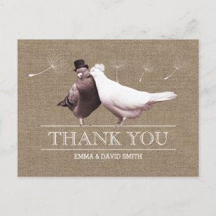 Postal Rustic Burlap Love Birds Gracias