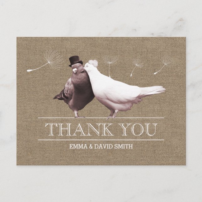 Postal Rustic Burlap Love Birds Gracias (Anverso)