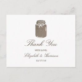 Postal Rustic Burlap Mason Jar Boda Gracias