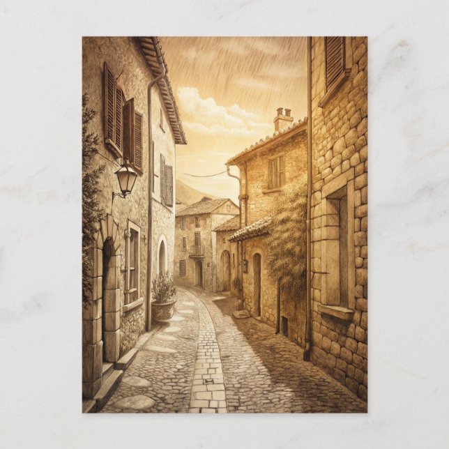 Postal Rustic Cobblestone Streets European Village  (Anverso)