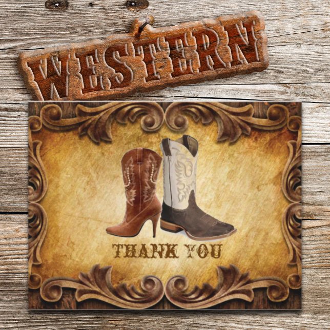 Postal Rustic Country Cowboy Western Boda gracias (Rustic Country Cowboy Western Wedding thank you Postcard)