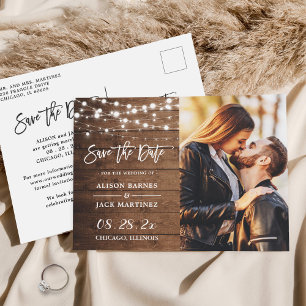 Postal Rustic Country String Lights Photo Save the Date