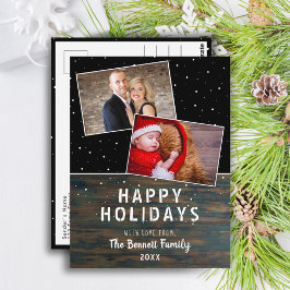 Postal Rustic Dark Wood Snow Holiday 2 Photo