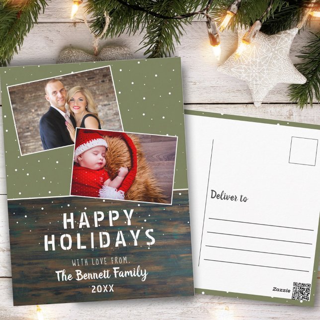 Postal Rustic Dark Wood Snow Holiday 2 Photo (Subido por el creador)