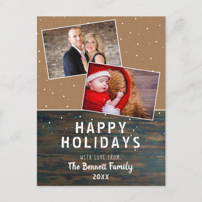 Postal Rustic Dark Wood Snow Holiday 2 Photo (Anverso)