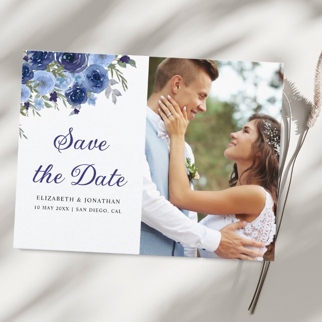 Postal Rustic Elegance – Boho Navy Flower Wedding (Subido por el creador)