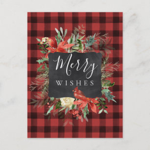 Postal Rustic Farmhouse Black Red Check Navidades