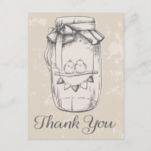 Postal Rustic Gracias Mason Jar Lovebirds Tan Boda