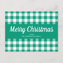 Rustic Green Gingham Checkered Feliz Navidad
