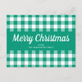 Postal Rustic Green Gingham Checkered Feliz Navidad