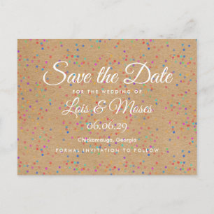Postal Rustic Kraft Arcoíris Confeti Save the Date