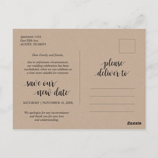 Postal Rustic Kraft, el amor es paciente, el boda pospues (Reverso)
