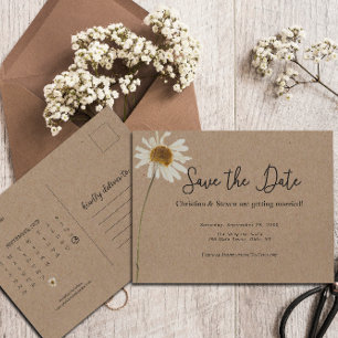 Postal Rustic Kraft Secado al Sol Flores de Boda Guardar