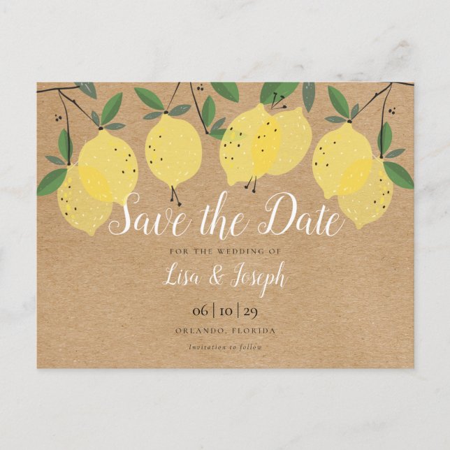 Postal Rustic Lemons Boho Elegant Save the Date (Anverso)