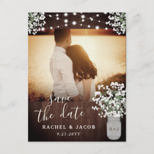 Postal Rustic Mason Jar Lights Wedding Save the Date