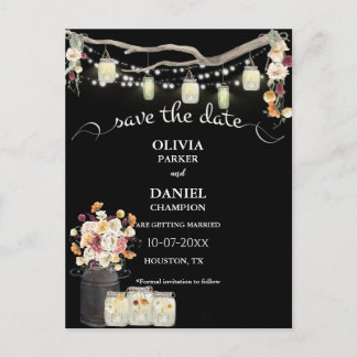 Postal Rustic Mason Jar String ilumina las flores acuátic