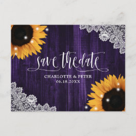 Postal Rustic Purple Sunflower Lace Wedding Salva La Fech