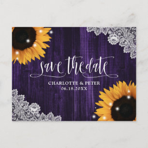 Postal Rustic Purple Sunflower Lace Wedding Salva La Fech