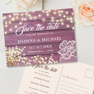 Postal Rustic Purple Wood String Lights Save the Date