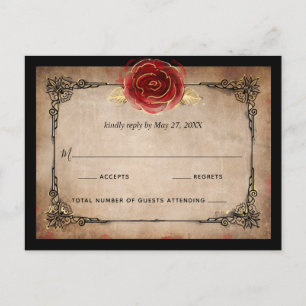 Postal Rustic Red Rose Gold Black Elegant Wedding RSVP