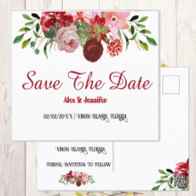 Rustic Red Roses Floral Save the Date Announcement