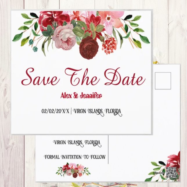 Postal Rustic Red Roses Floral Save the Date Announcement (Subido por el creador)
