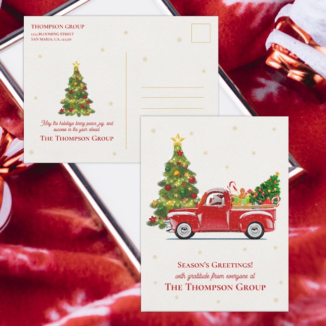 Postal Rustic Red Truck Christmas Tree Corporate Holiday (Rustic Red Truck Christmas Tree Corporate Holiday Postcard)