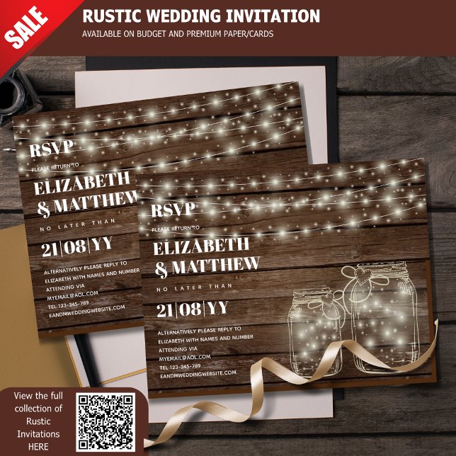 Postal RUSTIC RSVP Mason Jars Strings Lights Lights Light (Subido por el creador)
