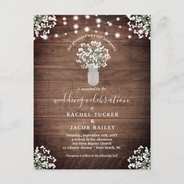 Postal Rustic String Lights Mason Jar Budget Boda (Anverso)