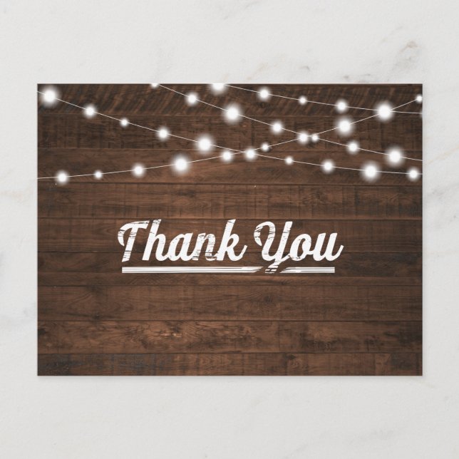 Postal Rustic String Lights Moderno Gracias (Anverso)