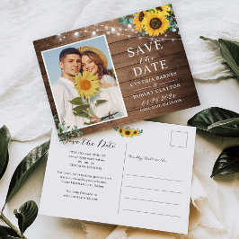 Postal Rustic Sunflower String Lights Photo Save the Date