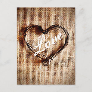 Postal Rustic Twine Heart Burlap Imprimir amor