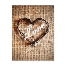 Postal Rustic Twine Heart Burlap Imprimir amor