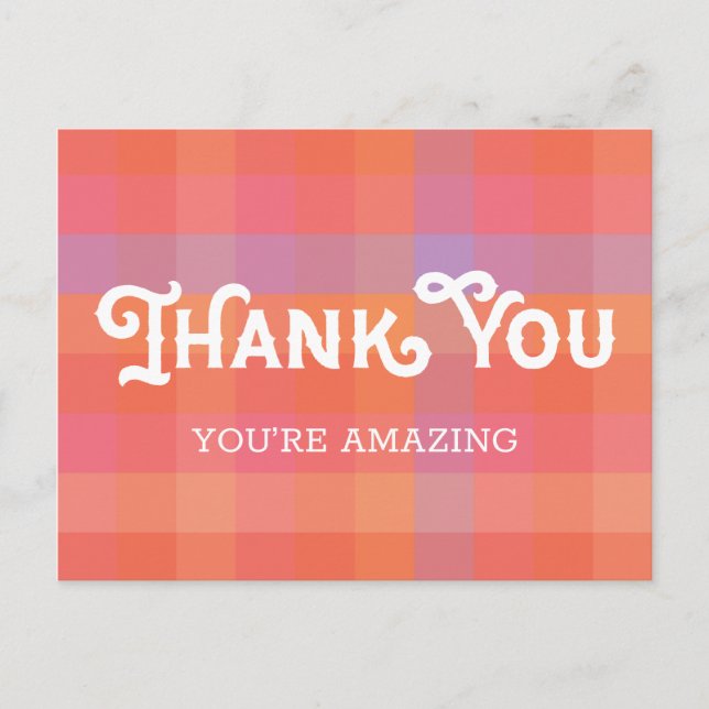 Postal Rustic Vintage Gracias | Placa Naranja y rosa (Anverso)