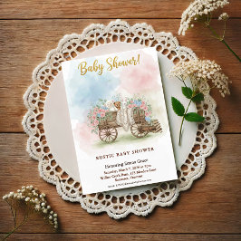 Postal Rustic Wagon Watercolor Floral Baby Shower