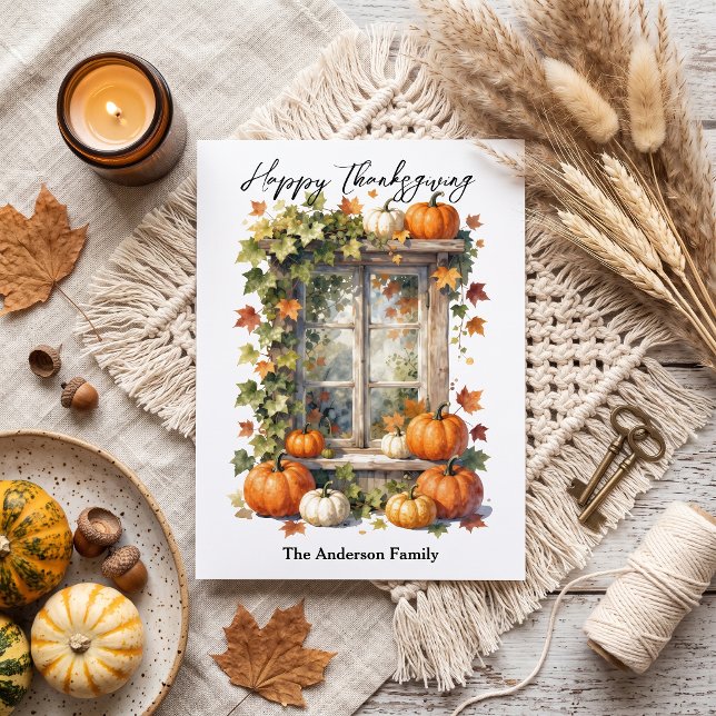 Postal Rustic Window Orange Fall Pumpkins Thanksgiving (Subido por el creador)
