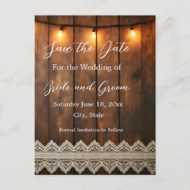 Postal Rustic Wood and Lace Save the Date Postcard