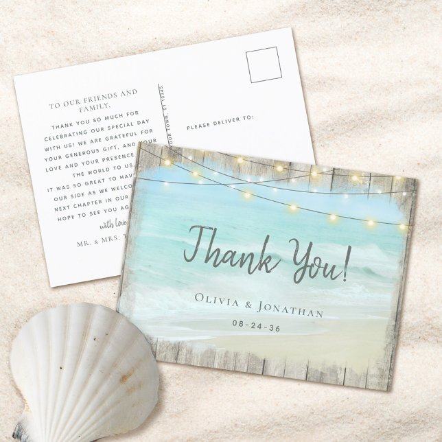 Postal Rustic Wood Beach Wedding Gracias (Subido por el creador)