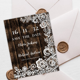 Postal Rustic Wood Lace Floral Wedding Save the Date