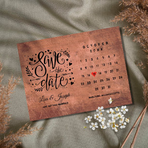 Postal Rustic Wood Save the Date Calendar Red Heart