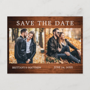 Postal Rustic Wood Simple 2 Photo Save The Date