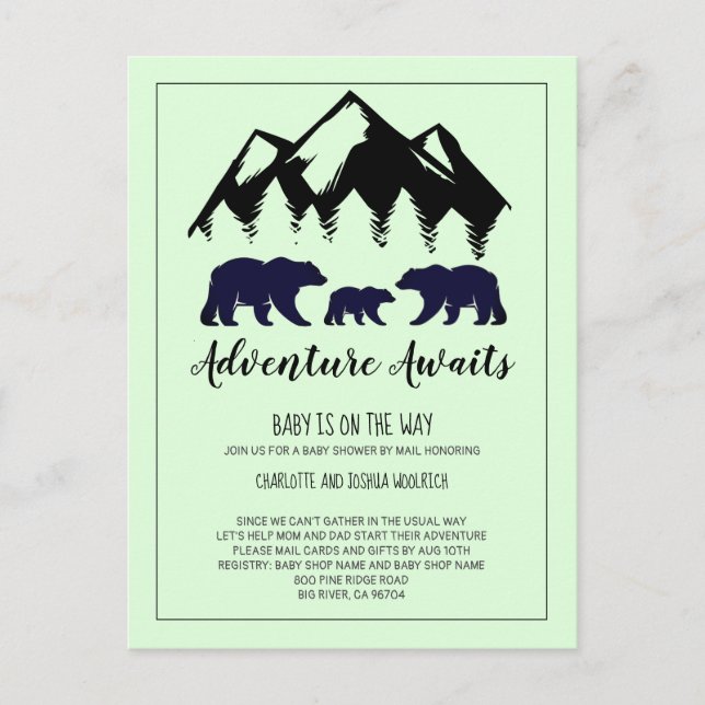 Postal Rustic Woodland Lleva Baby Shower Por Correo (Anverso)